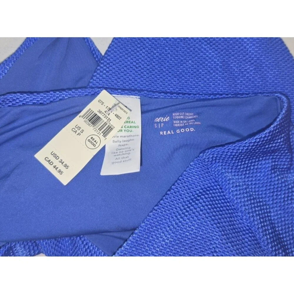 Aerie Blue Swim Bathing Suit Bottom High Cut Cheeky Size Small NEW $34.95
